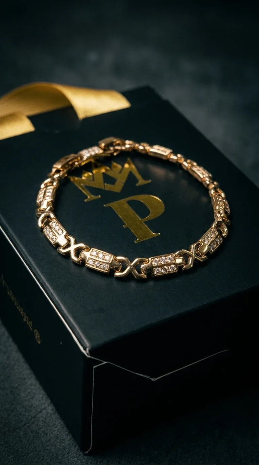 Pulsera Daimon X de 18 cm más extensor en oro laminado rosado 18K con circones