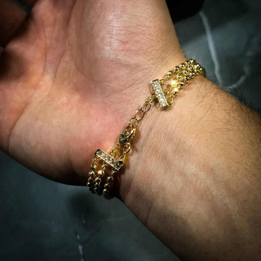 PULSERA MILITAR DIAMANTADA DORADA 3 CARRILES 21CM+ extensor