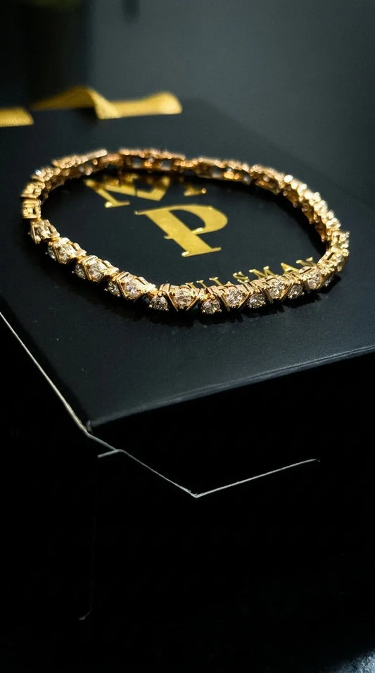 Pulsera Rústica Ice de 18 cm más extensor en oro laminado 18K con circones